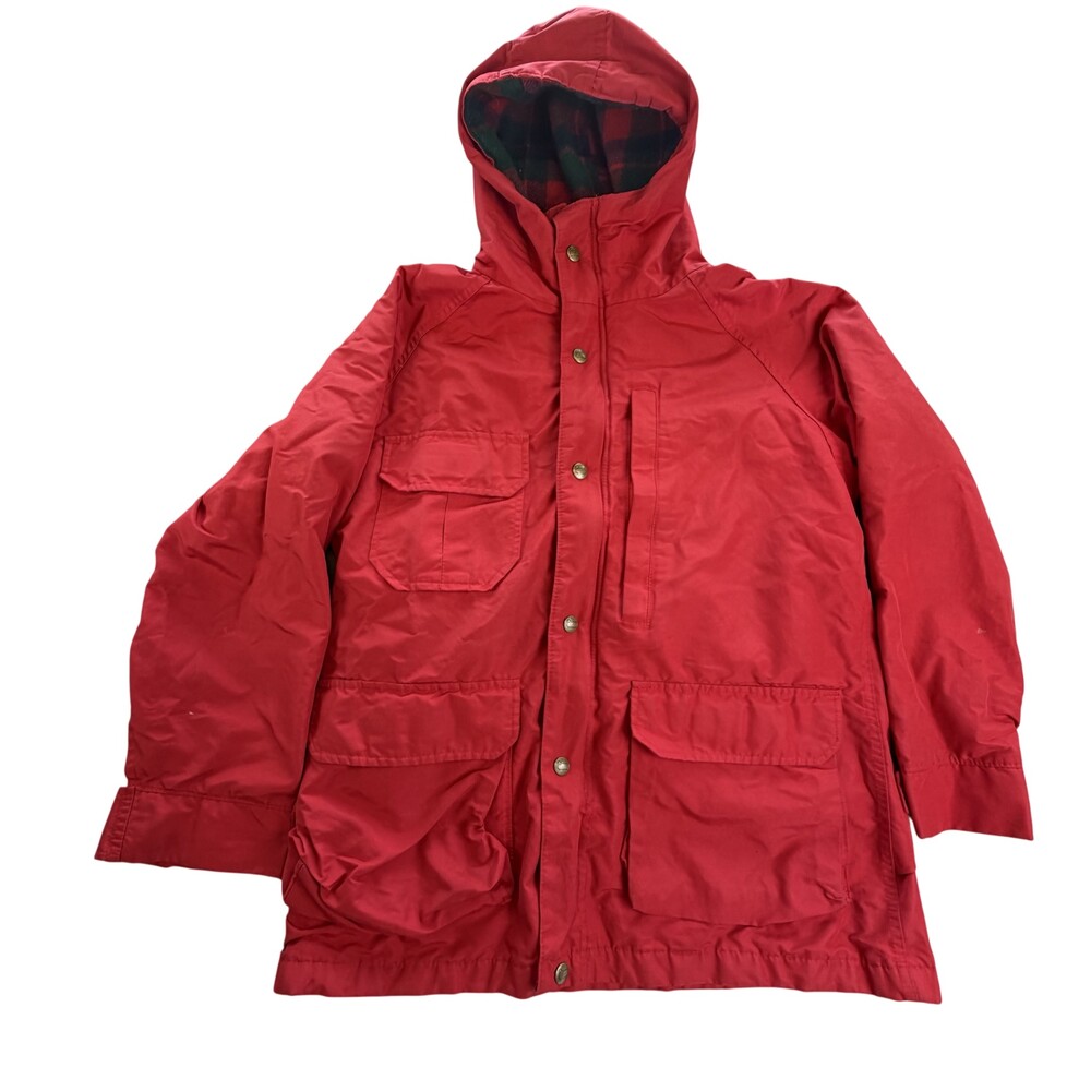 Vintage Woolrich Woman 8310 Parka Coat Womens Medium Red Hooded Plaid Lined USA